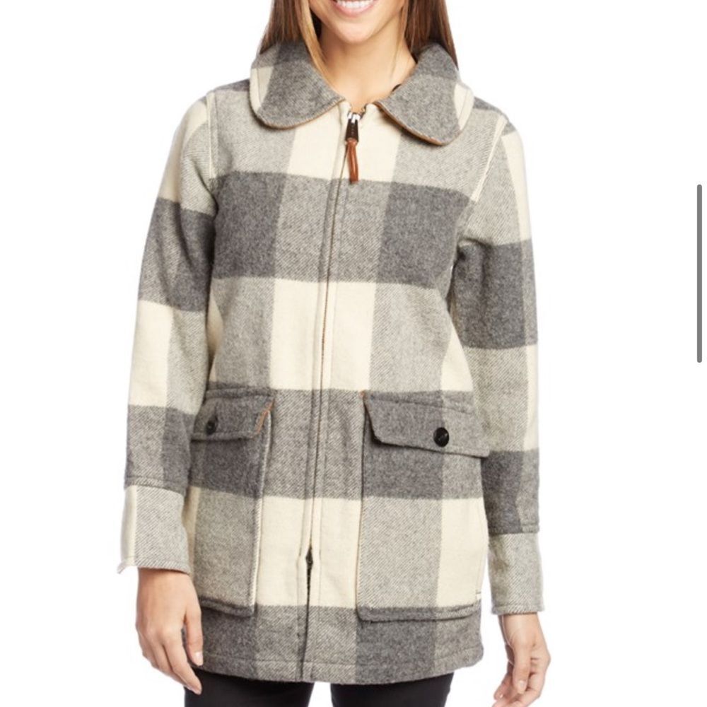 Woolrich Vintage Buffalo Plaid Wool Coat Jacket Grey Ivory Women's Size M